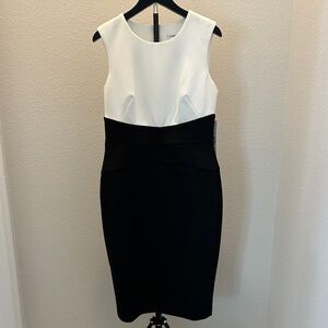 Calvin Klein Two-Tone Sleeveless Sheath Dress in White and Black